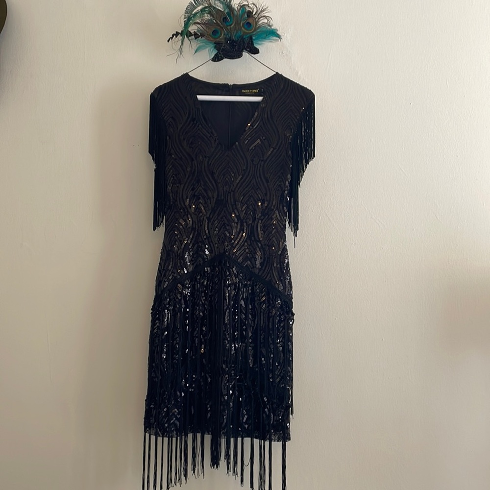 Black sequin flapper dress XS